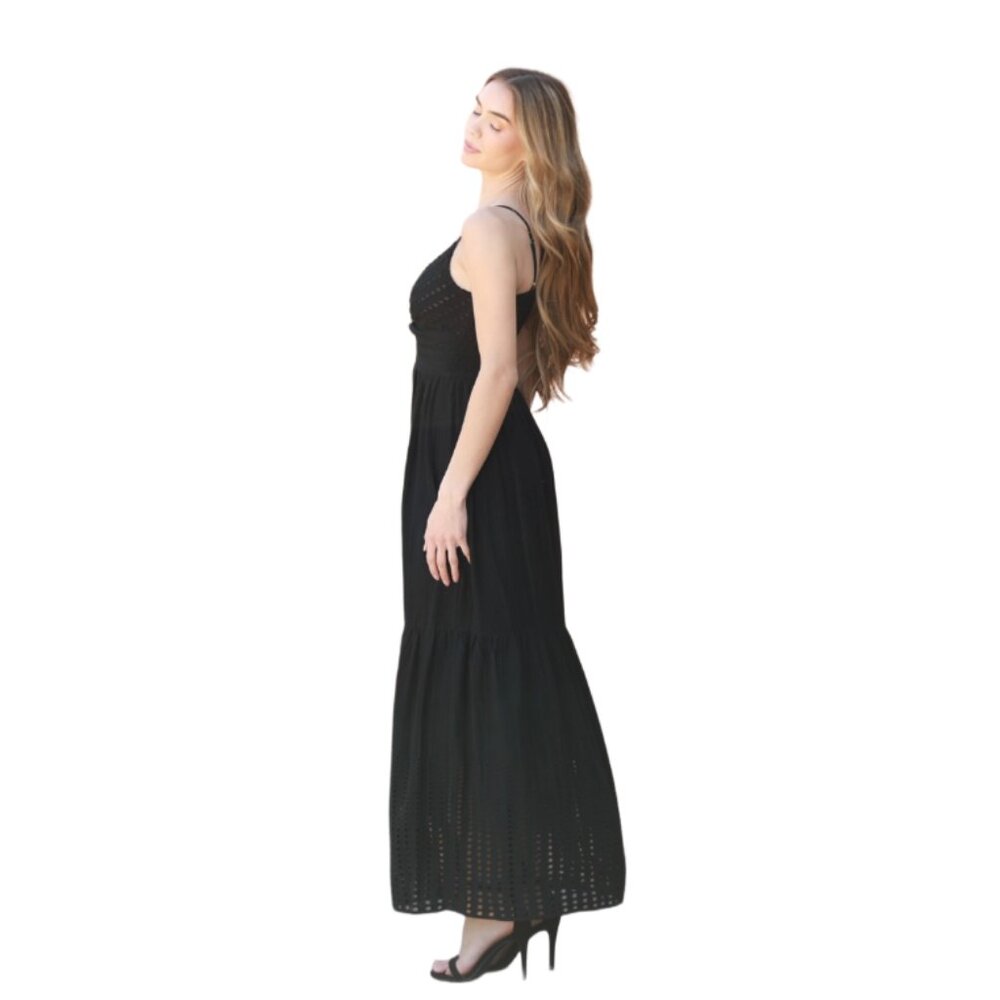 Angie Black Eyelet Embroidered Twist Front Cut Out Maxi Dress C4E05-EM20 - Picture 5 of 5